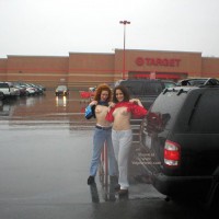 Rain In The Park Lot - Flashing , Rain In The Park Lot, Two Girl Topless In The Park, Public Flashing, Double Flash In Weather
