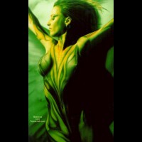 Green Body - Body Paint, Sexy Body , Green Body, Projected Light On Skin, Arty, Body Paint, Looking To The Side