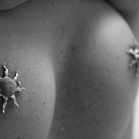 Nipple Shields - Pierced Nipples , Nipple Jewelery Close-up, Pierced Nipples With Sheilds, Black And White Boob Shot, Nipple Jewelry, Star Nipples