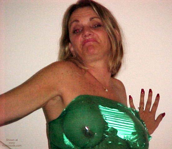 Pic #1Fishnets, Saran Wrap and Wine Bottle!