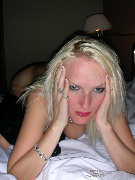 Serious Looking Blonde - Bed, Blonde Hair , Serious Looking Blonde, No Nudity, On A Bed, Blue Eyed Beauty