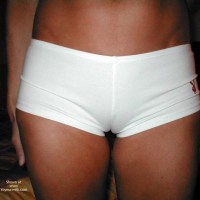 Camel-toe In White Shorts , Camel&#45;toe In White Shorts, Playboy Bunny, Very Short White Shorts, Cameltoed Pussy