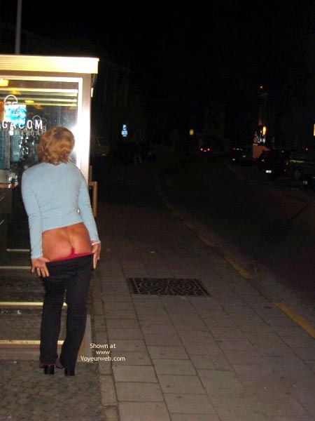Blonde - Blonde Hair, Flashing Ass , Blonde, Phone Booth, Black Pants, Flashing Ass