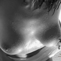 Black  White Photo - Wet , Black  White Photo, Wet Tits, Close-up Breast, Down Shot Boobs, Wet Breasts, Tatas!, Full Round Breasts, Water Drops On Breasts