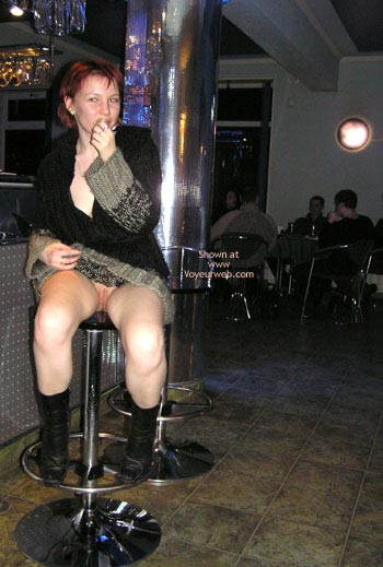 Pantyless Girl In Public - Boots , Pantyless Girl In Public, Posing In Restaurant, Black Boots