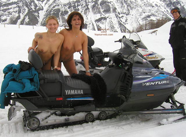 Two Naked Girls - Blonde Hair, Snow , Two Naked Girls, Blonde And Brunette, Girls In Snow, Boobs In Snow, Snow Mobile Boobs