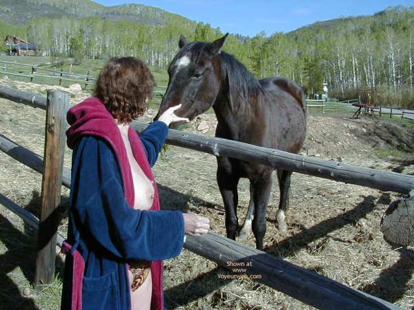 Pic #1Marie Topless And Feeding A Horse