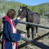 Marie Topless And Feeding A Horse