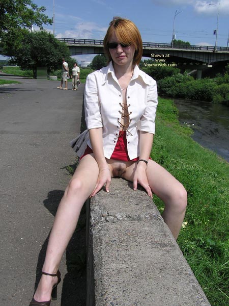 Pussy Eip - Flashing, Nude In Public, Pale Skin, Red Hair, Sunglasses , Pussy Eip, Sunglasses, Pussy Flash, Sunday Stroll, Pulled Up Red Skirt, Secret Flash, Straddling In Public, Shaved Lips, Commando Pose On Fence, Red Hair, Pale Skin