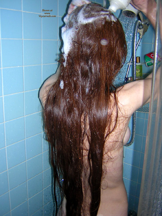 Pic #1 Nude Wife on heels Showering Redhead