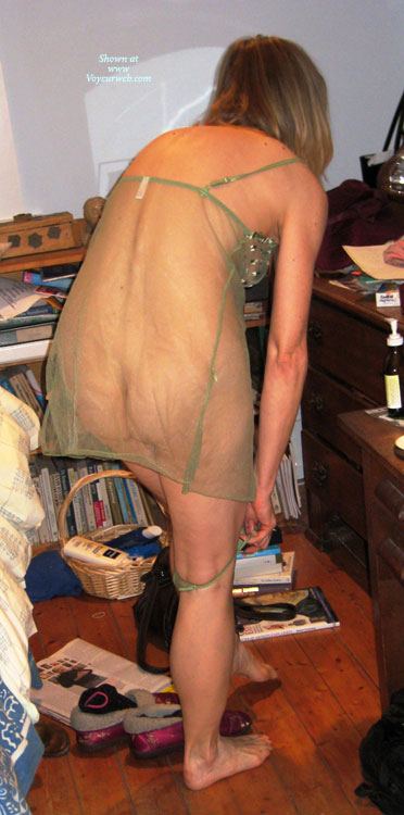 Pic #1 Nude Wife on heels Alana's Green Negligee