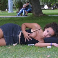 Short Jeans Skirt - Nude In Public , Short Jeans Skirt, Nude In Public, Nipple Peak, Public Boob Flash, Park