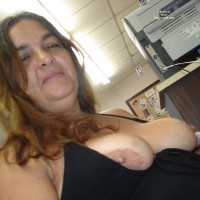 Pic #1 Topless Friend Helping At The Shop