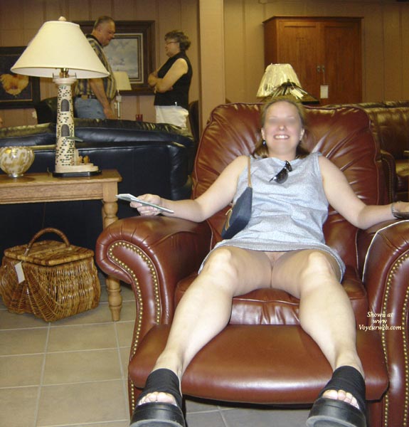 Spreading On The Lazy-boy , Spreading On The Lazy&#45;boy, Upskirty In A Recliner, Shop, Upskirt, Flashing, Public Spread