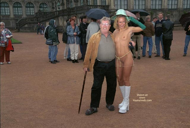 Nude In Public - Blonde Hair, Nude In Public, Top , Nude In Public, Seethru Top, White Platform Boots, Curly Blonde Hair, Seethru Dress