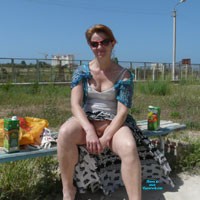 Pic #1 On The Bench - Dressed, Pussy, Redhead, Nature