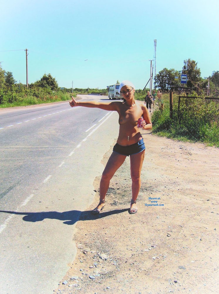 Pic #1Hot Summer Day - Brunette, Flashing, Public Exhibitionist, Public Place, Young Woman