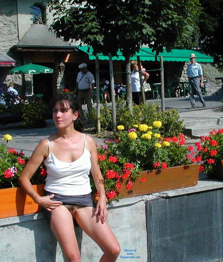 Pic #1Lucie s'amuse a Chamonix - Big Tits, Brunette, Public Exhibitionist, Public Place, Bush Or Hairy