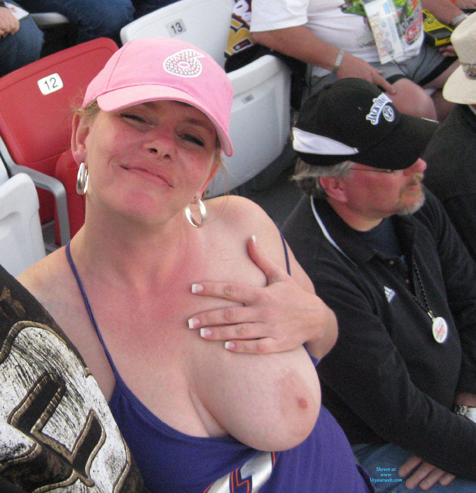 Pic #1Flashing At The Race - Big Tits, Flashing, Public Exhibitionist, Public Place