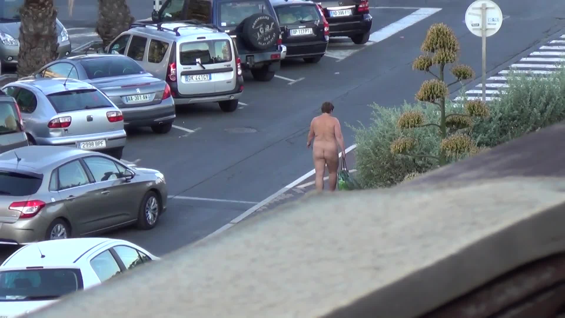 Pic #1Nude In Public (France) - Big Tits, Brunette, High Heels Amateurs, Public Exhibitionist, Public Place