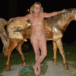 Pic #1 Outside Horsing Around  - Blonde, Outdoors, Small Tits, Shaved