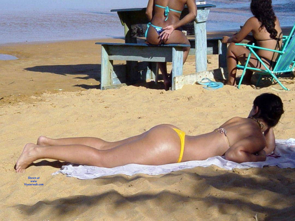Pic #1Yellow Bikini In Janga Beach, Brazil - Brunette, Outdoors, Bikini Voyeur, Beach Voyeur