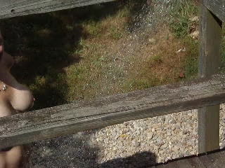 Pic #1Outside Shower - Nude Girls, Big Tits, Brunette, Outdoors, Wet Tits