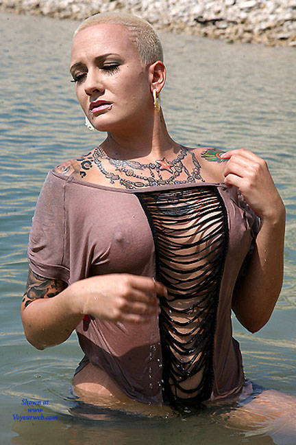 Pic #1Hippie Hollow See-Thru - Big Tits, Blonde, Outdoors, See Through, Body Piercings, Tattoos, Beach Voyeur