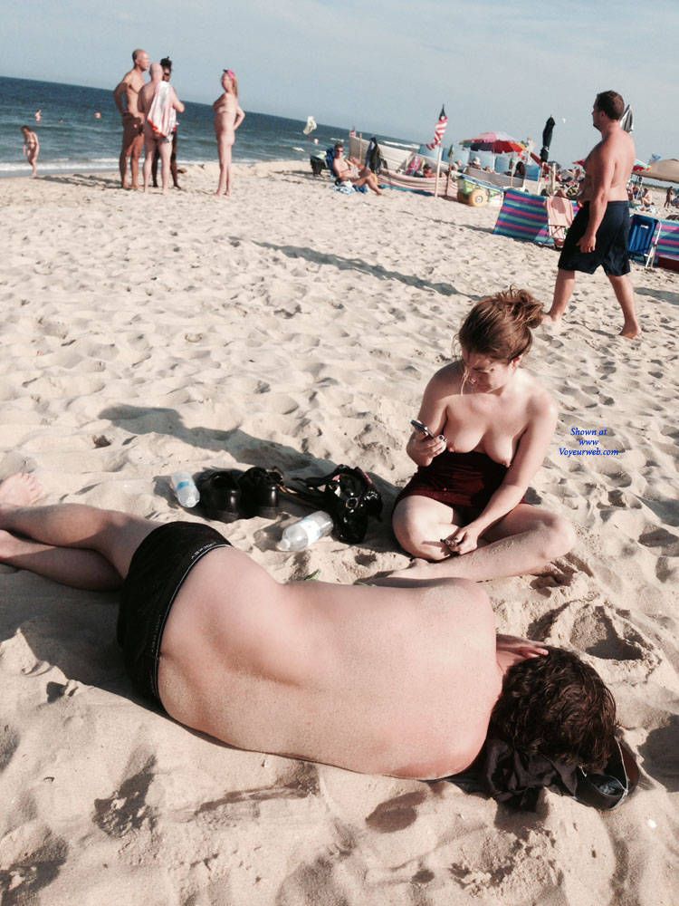 Pic #1Random Girl At Beach - Topless Girls, Brunette, Outdoors, Beach Voyeur