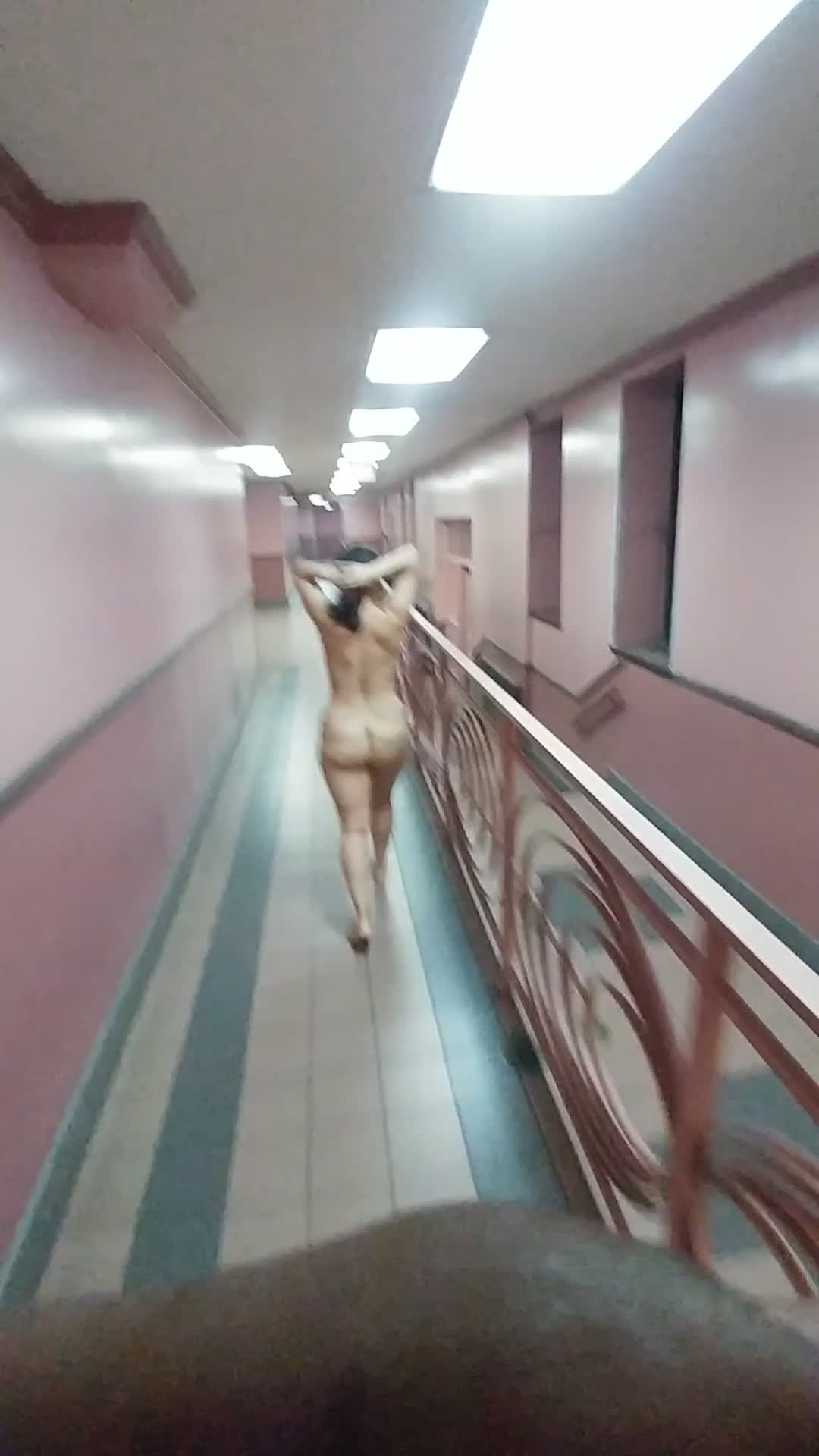 Pic #1Walking Barefoot Naked In The Lobby 10pm NYC - Nude Girls, Brunette, Public Exhibitionist, Public Place, Amateur