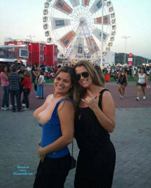 Pic #1My Wife's Cousin Showing Tits - Big Tits, Public Exhibitionist, Flashing, Outdoors, Public Place