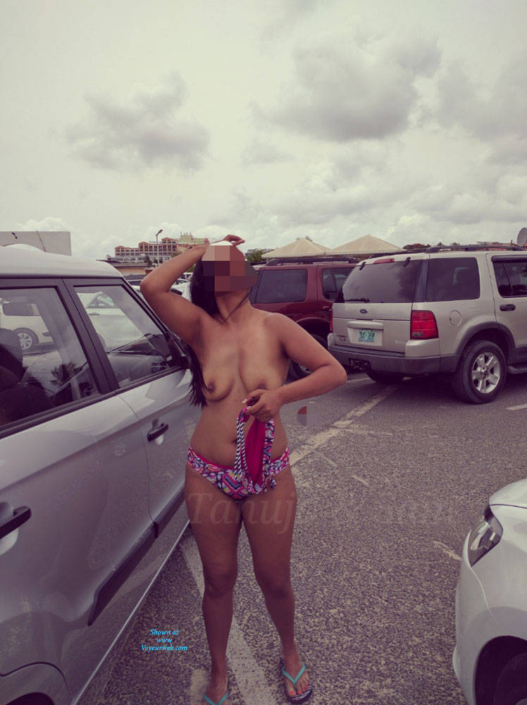 Pic #1Tanuja Flashing In Parking Lot - Topless Wives, Public Exhibitionist, Flashing, Outdoors, Public Place, Amateur