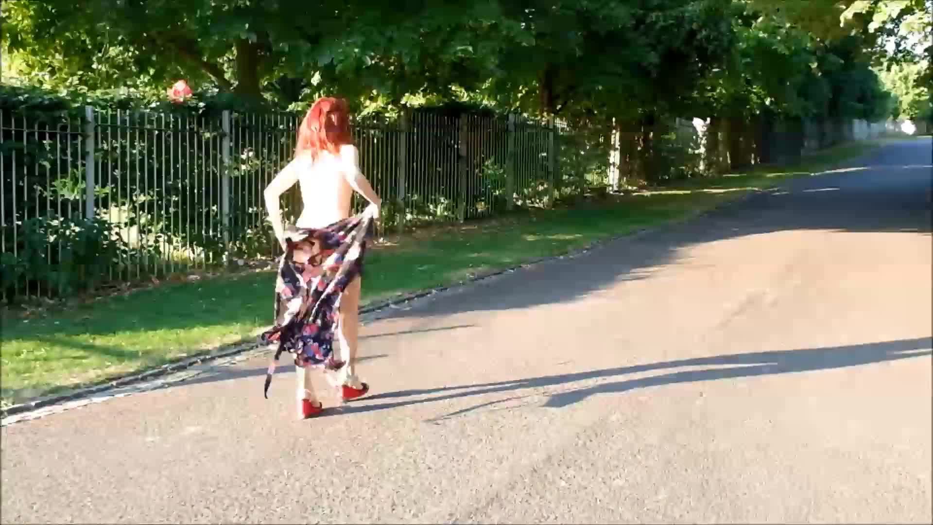 Pic #1Brave Walk - Nude Girls, Public Exhibitionist, Flashing, High Heels Amateurs, Outdoors, Public Place, Redhead, Medium Tits, Shaved