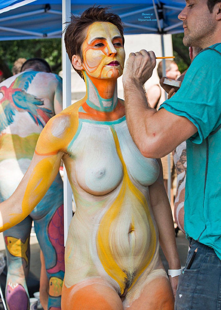 Pic #1Body Painting - New York City On A July Saturday - Nude Girls, Big Tits, Brunette, Outdoors, Public Place