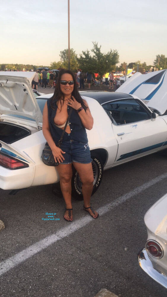 Pic #1Letting Them Out For The Day - Big Tits, Brunette, Public Exhibitionist, Flashing, Outdoors, Public Place, Amateur