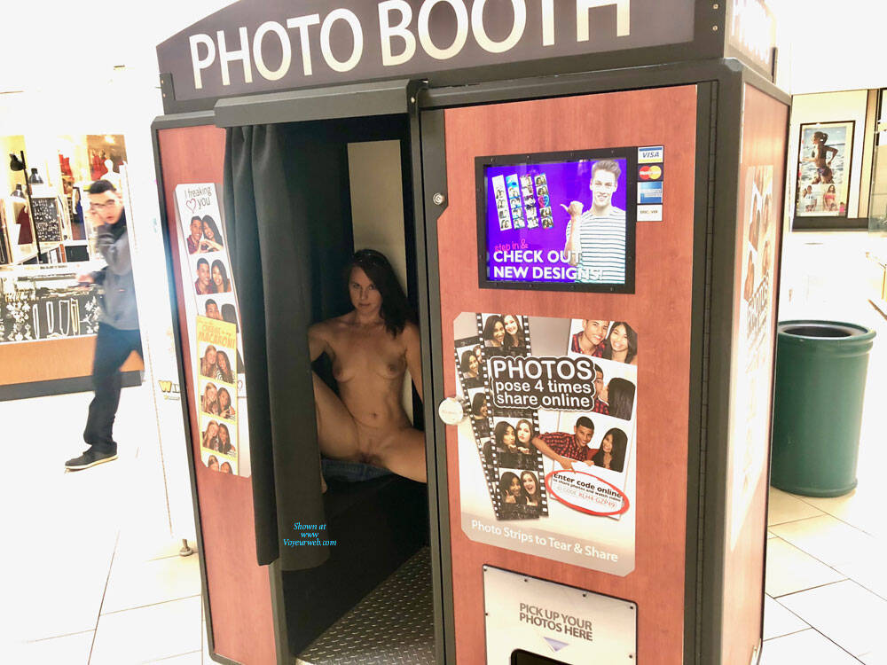 Pic #1Mall Photo Booth Fun - Nude Girls, Brunette, Public Exhibitionist, Public Place, Amateur