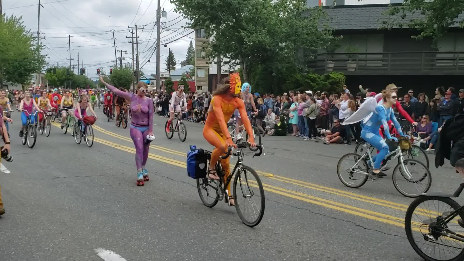 Pic #1Naked Bike Riders - Nude Girls, Big Tits, Brunette, Outdoors, Public Place, Costume