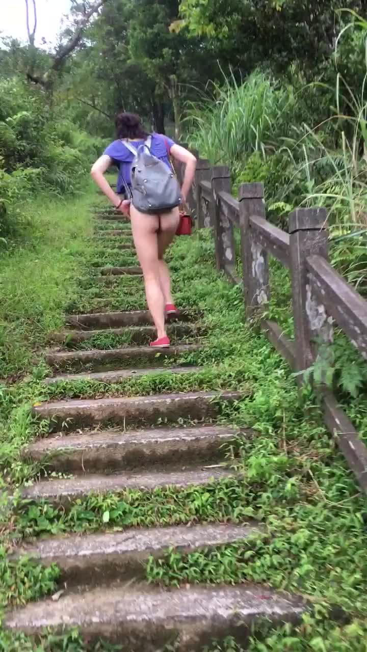 Pic #1Bottomless Hiking - Pantieless Girls, Brunette, Outdoors, Amateur