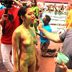 Pic #1Body Painting Times Square Part 1 - Nude Girls, Brunette, Outdoors, Public Place, Bush Or Hairy, Body Piercings