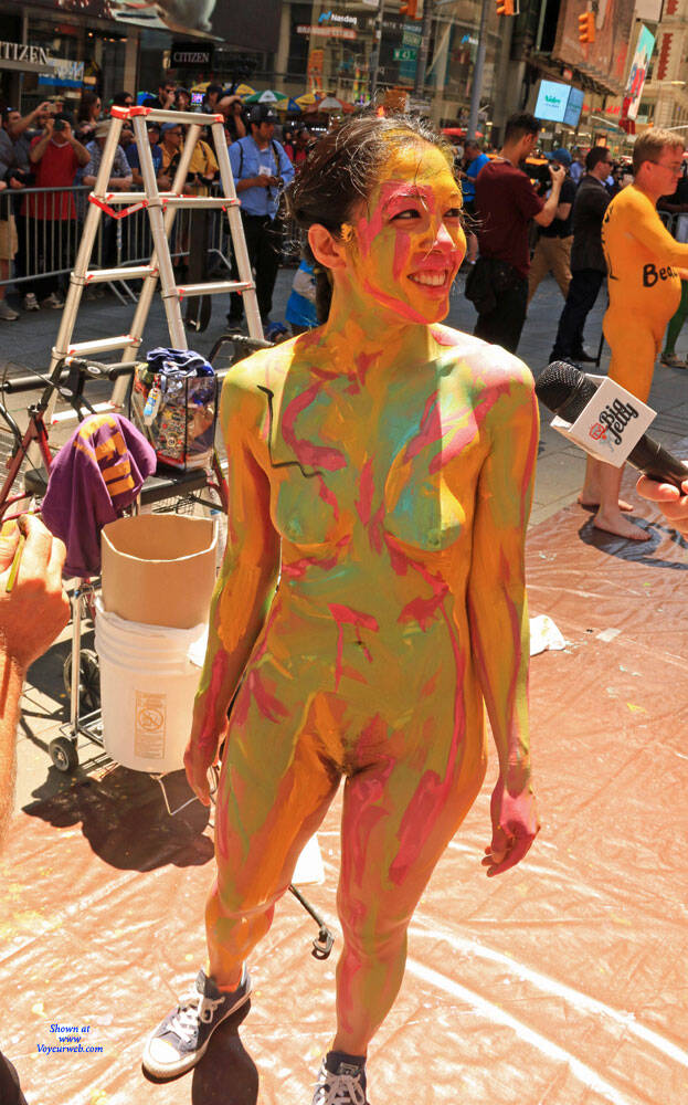 Pic #1Body Painting Times Square Part 2 - Nude Girls, Brunette, Public Exhibitionist, Outdoors, Public Place