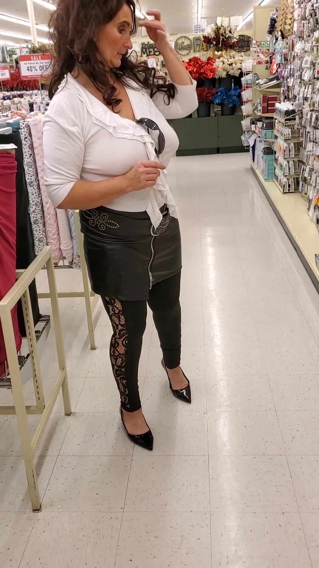 Pic #1Braless In Hobby Lobby - Brunette, Public Exhibitionist, Mature, Public Place, See Through