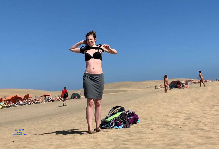 Pic #1Will She Strip Off?  - Nude Girls, Beach, Brunette, Outdoors, Beach Voyeur