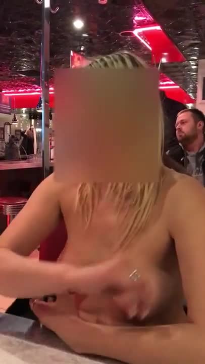 Pic #1Show Tits In Starlite Diner Restaurant Moscow - Topless Wives, Big Tits, Public Exhibitionist, Flashing, Public Place, Amateur