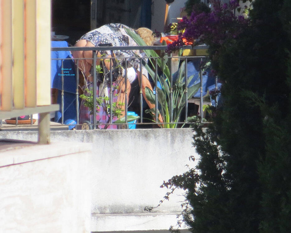 Pic #1Upskirt Granny With No Panties On Her Balcony - Pantieless Girls, Outdoors