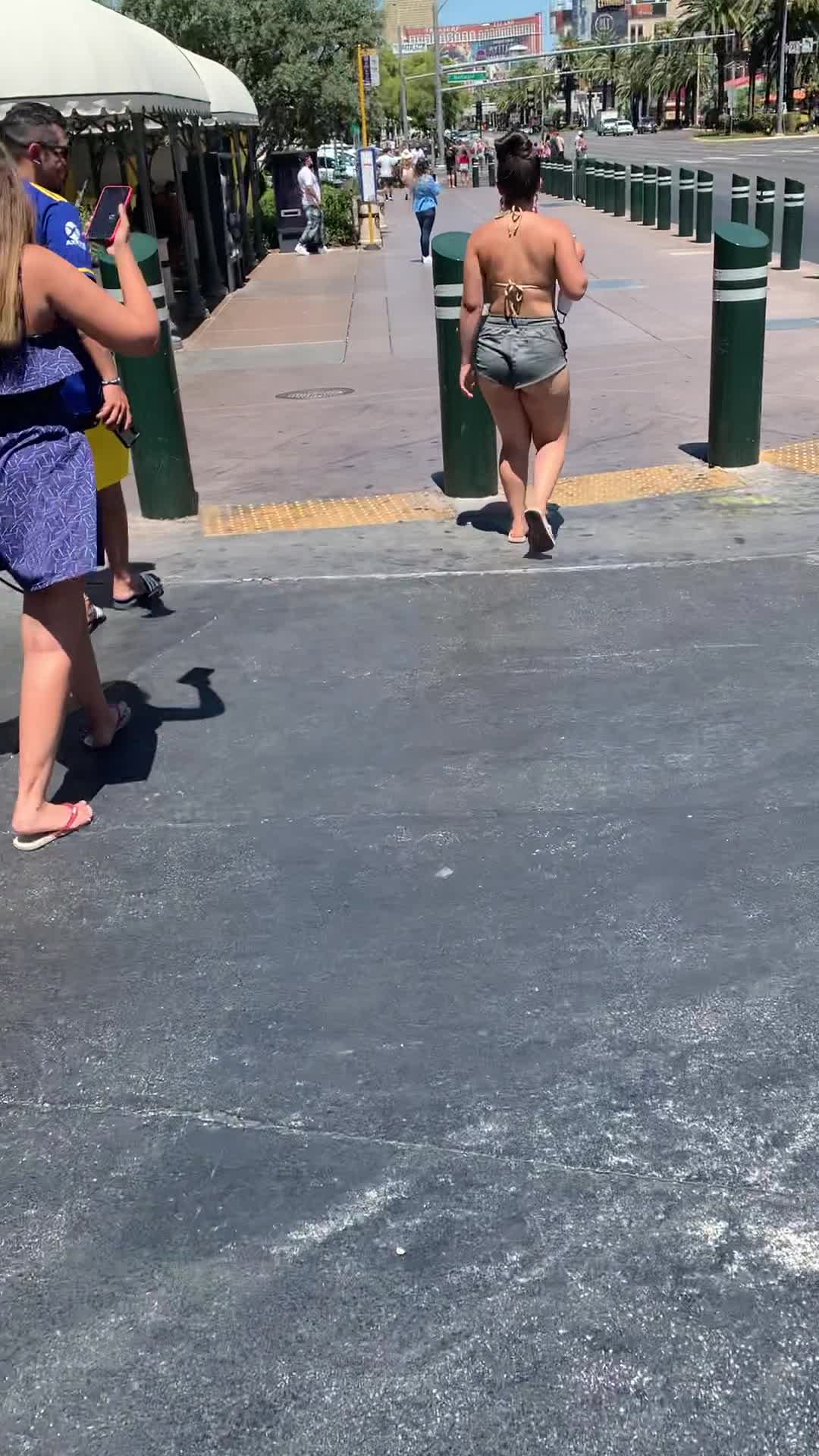 Pic #1Miss New Booty Walks In Booty Shorts - Brunette, Outdoors, Dressed