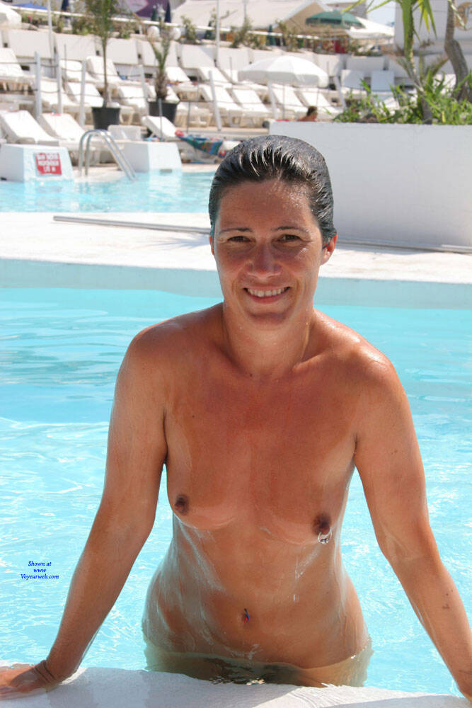 Pic #1Naked Outdoors By The Pool - Nude Girls, Brunette, Outdoors, Small Tits, Shaved, Amateur, Body Piercings