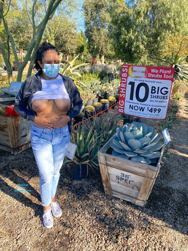 Pic #1Naughty Work Break! - Big Tits, Brunette, Public Exhibitionist, Flashing, Outdoors, Amateur