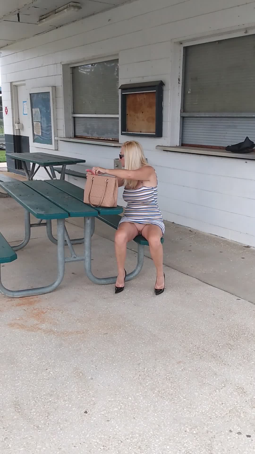 Pic #1Improvising At The Park - Big Tits, Blonde, Masturbation, Shaved, Amateur, Body Piercings, Outdoors