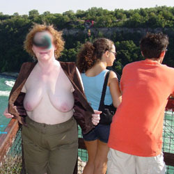 Pic #1 Flashing Jean - Big Tits, Public Exhibitionist, Flashing, Outdoors, Redhead, Amateur, Public Place