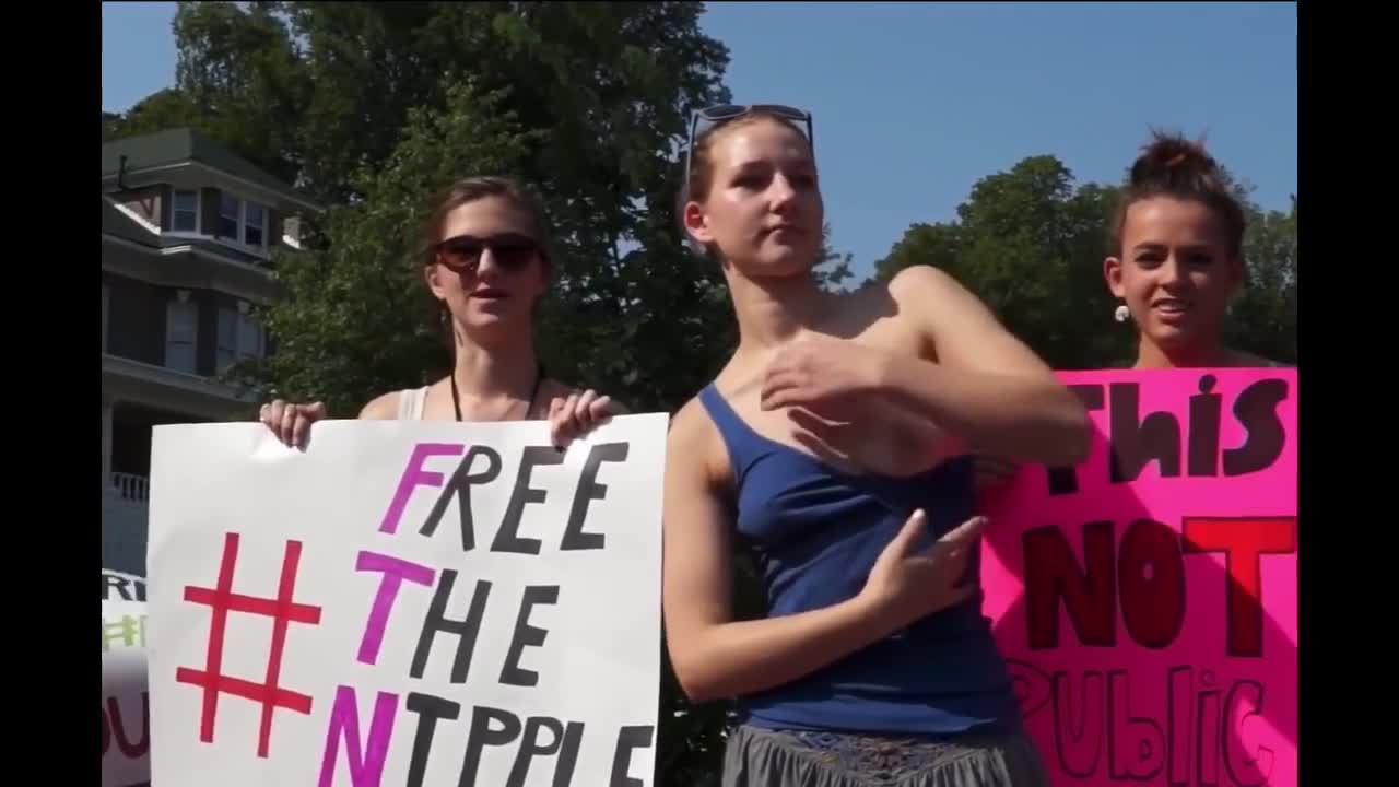 Pic #1Free The Nipple! - Brunette, Public Exhibitionist, Outdoors, Medium Tits, Topless Girls